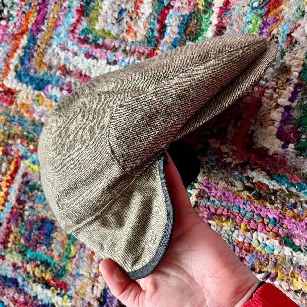 Impermeable Cashmere Wool Blend Driving Cap Ear Flap Hat Tan Plaid L